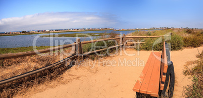 Bench overlooking the peaceful and tranquil marsh of Bolsa Chica
