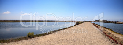 Path along the peaceful and tranquil marsh of Bolsa Chica wetlan