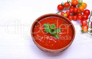 Soup of fresh red tomato gazpacho