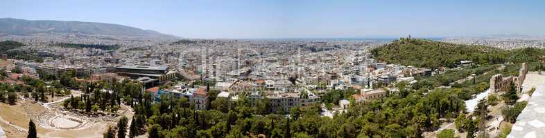 Panorama view from the Acropolis of Athens and the coast
