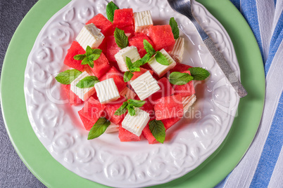 Greek Salad with watermelon, feta and fresh mint