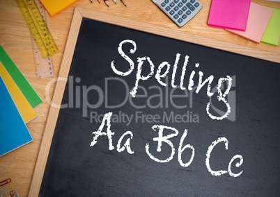 Hand writing Spelling text on blackboard