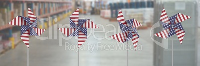 USA wind catchers in front of warehouse