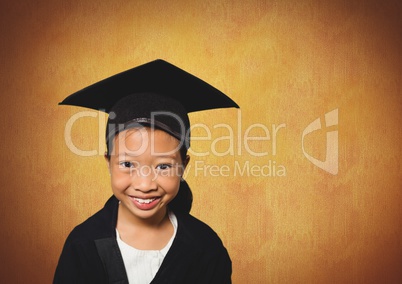 Girl in graduation wear with rustic background