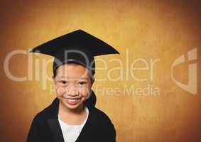 Girl in graduation wear with rustic background