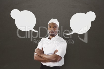 Chef man with speech bubble against grey background