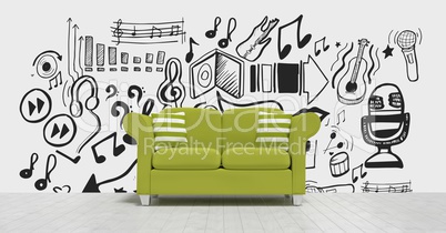 Conceptual graphic on 3D room wall