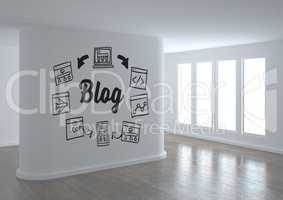 Blog conceptual graphic on 3D room wall