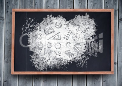 education graphics icons on blackboard