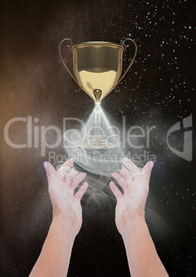 Woman with a trophy on hands