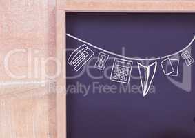 stationery on blackboard