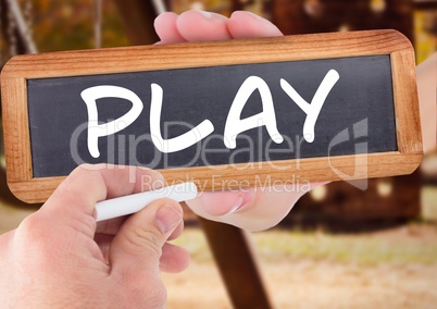 Hand writing play on blackboard