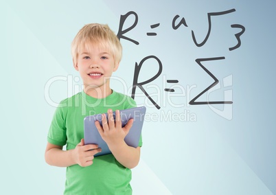 Boy with tablet and formula