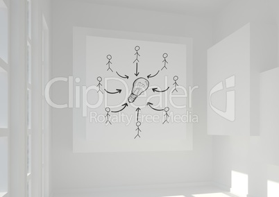 Conceptual graphic on 3D room wall