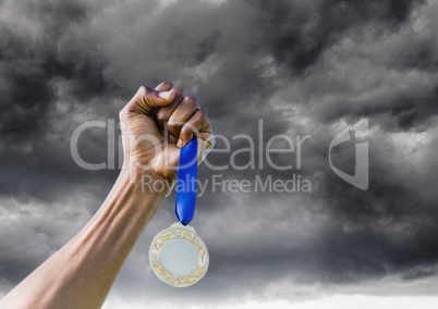 Man with a trophy on hands