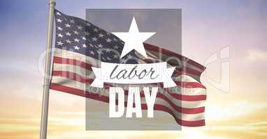 Labor day text over US flag