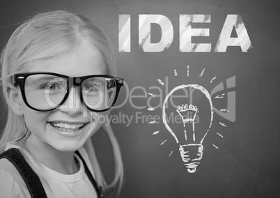 Girl with idea text and light bulb