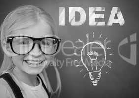 Girl with idea text and light bulb