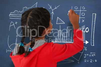 Composite image of rear view of girl with braided hair holding chalk