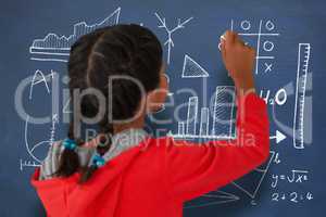 Composite image of rear view of girl with braided hair holding chalk