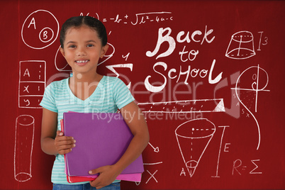 Composite image of portrait of smiling girl holding files