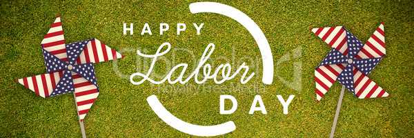 Composite image of digital composite image of happy labor day text with blue outline