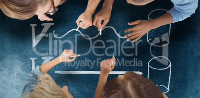 Composite image of business people writing with chalks