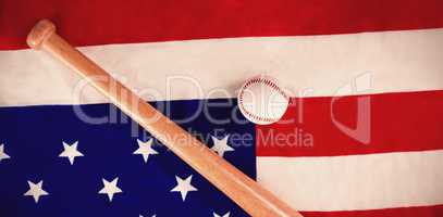 Baseball ball and bat on national flag