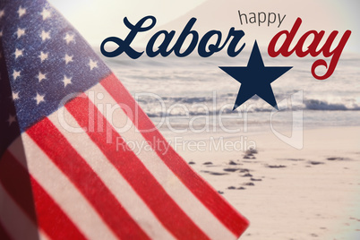 Composite image of digital composite image of happy labor day text with star shape