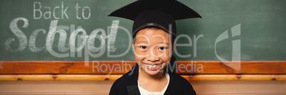 Composite image of portrait of smiling girl wearing mortarboard
