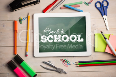 Composite image of back to school text over white background