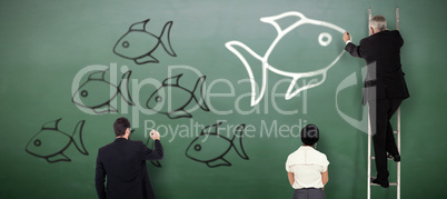 Composite image of business team writing