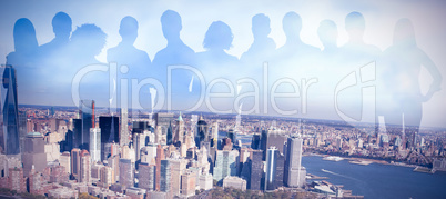 Composite image of business people on white background