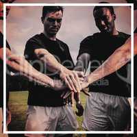 Rugby players standing together before match