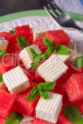 Greek Salad with watermelon, feta and fresh mint