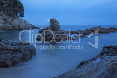 Night coastal shot with rocks, long exposure picture from Costa