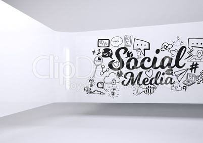 Social Media conceptual graphic on 3D room wall