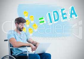 Disabled man in wheelchair with colorful idea graphics