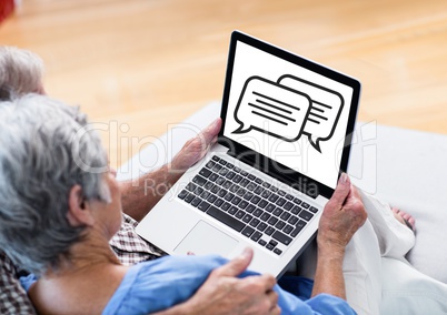 Chat graphic on laptop screen with Old people
