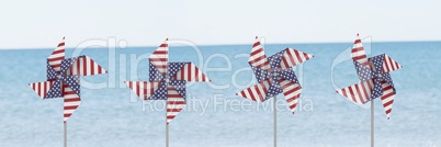 USA wind catchers in front of sea
