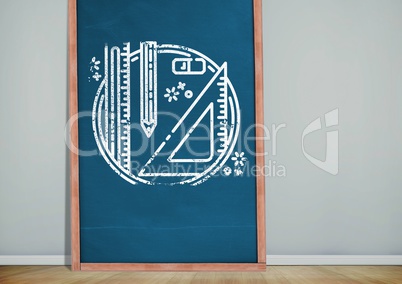 stationery on blackboard