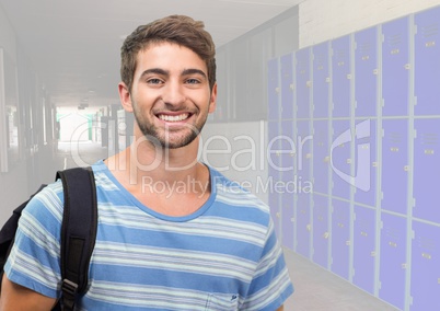 male student in front of lockers