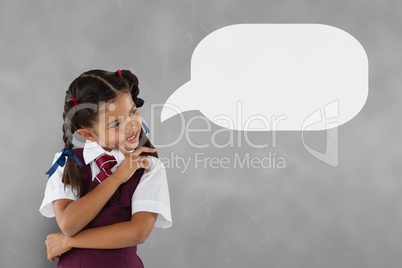 Couple with speech bubble thinking against grey background