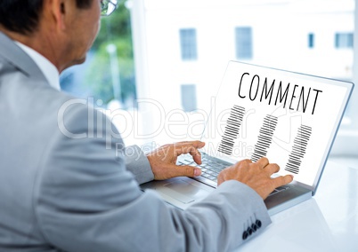 Comment text and graphic on laptop screen with hands