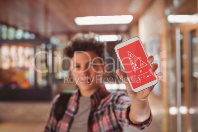 Boy holding a phone with school icons on screen