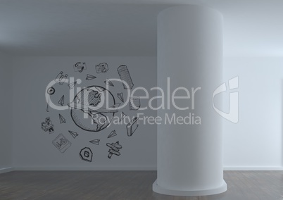 Conceptual graphic on 3D room wall