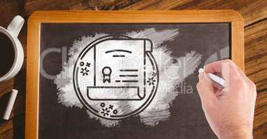 Hand drawing certificate on blackboard