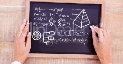 Hand drawing diagrams on blackboard