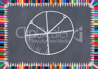 pie chart on blackboard with coloring pencils