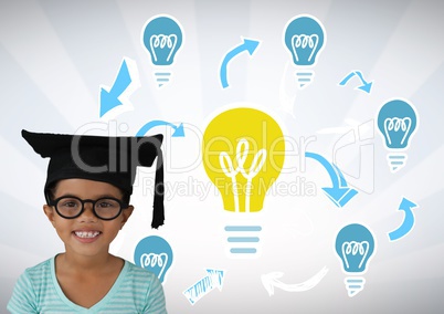 Girl wearing graduation hat with light bulb graphics